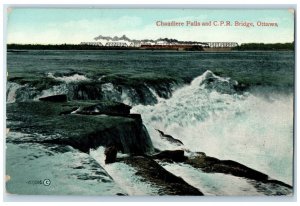 1910 Chandiere Falls and C.P.R. Bridge Ottawa Canada Antique Postcard