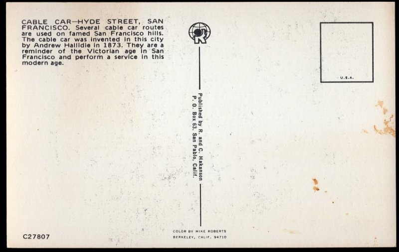 31120) California SAN FRANCISCO Cable Car - Hyde Street - Chrome
