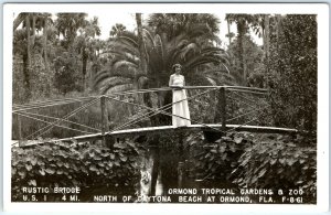 c1950s Ormond, FL RPPC Rustic Bridge Tropical Gardens Zoo Daytona Beach PC A113 