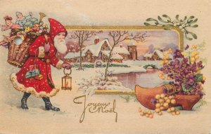 Santa Claus winter seasonal greetings postcard France 1943 (pierced, holed)