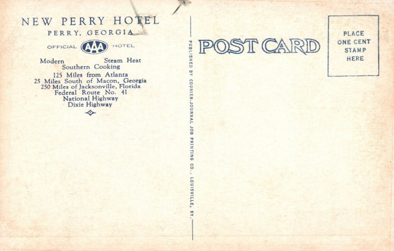 Vintage Postcard 1920's New Perry Hotel Perry GA Georgia