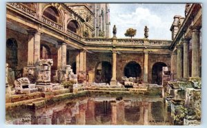 BATH The Roman Bath England UK artist signed A.R. Quinton Postcard