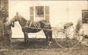 Man & His Horse Carriage East Northport ME Cancel 1908 Real Photo Postcard