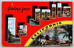 La Jolla California~Bishop School~Caves~Golf~1948 Large Letter Linen Postcard