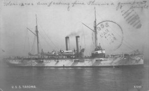 RPPC USS TACOMA MILITARY BATTLESHIP ROTOGRAPH REAL PHOTO POSTCARD 1906