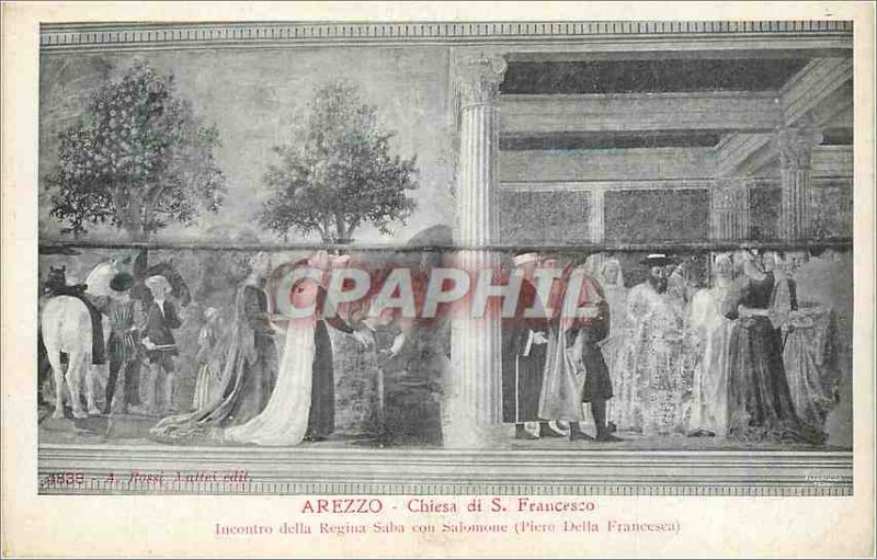 Old Postcard Arezzo Chiesa di S Francesco della Regina Saba Incontro con salo...