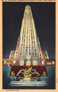 Vintage Postcard 1920s RCA Building Rockefeller Center at Night New York City NY