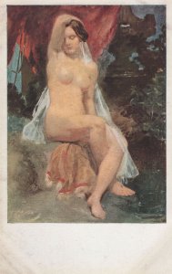 William Etty Nude Girl At A Fountain Old Risque Painting Postcard