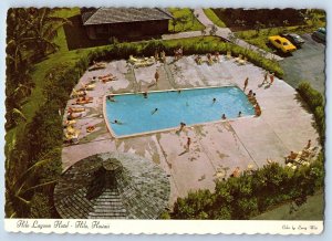 1960 Hilo Hawaii HI Vintage Postcard Lagoon Hotel Colorful Aerial View Pool Area