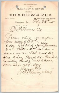 1895  Biddeford  Maine  McKenney & Heard  Hardware  Receipt  9 x 6