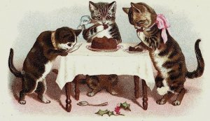 1880's Adorable Kitten Anthropomorphic Christmas Pudding I. Lasky Trade Card F45