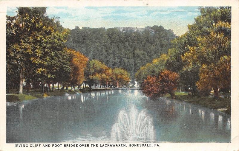 Honesdale Pennsylvania~Irving Cliff & Foot Bridge over Lackawaxen~1920s Postcard