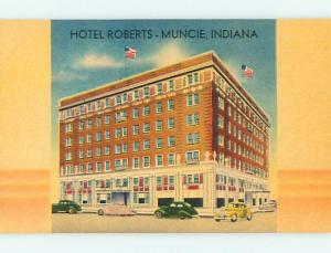 Unused Linen OLD CARS & ROBERTS HOTEL Muncie Indiana IN u7716