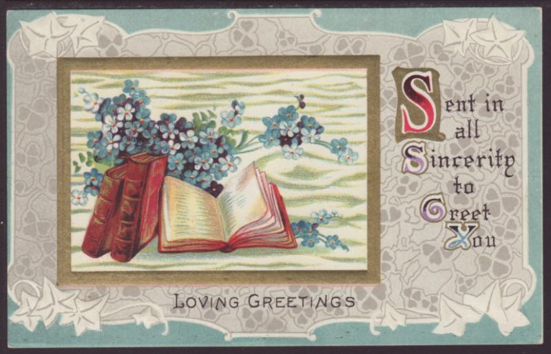 Loving Greetings,Flowers,Books Postcard