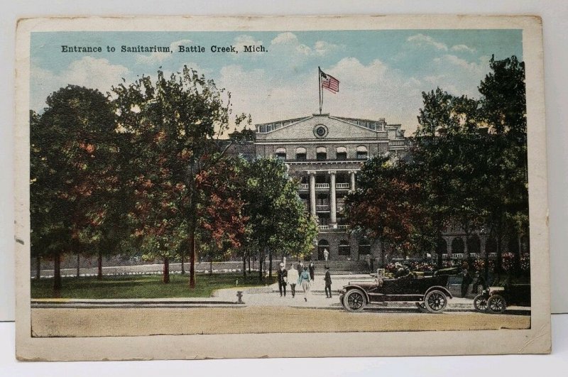 Battle Creek Michigan Entrance to Sanitarium 1921to Burkett Indiana Postcard A15