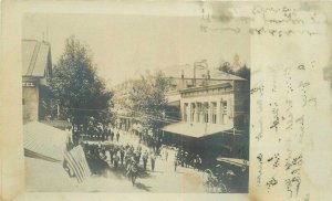 C-1905 Military Parade Street Scene Patriotic Flags RPPC Photo Postcard 22-3776