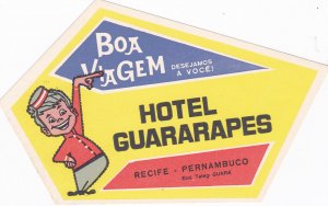 Brasil Pernambuco Recife Hotel Guararapesl Vintage Luggage Label sk2669