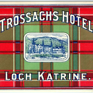 c1940s Loch Katrine, Scotland Luggage Label Trossachs Hotel Gummed Decal 2C