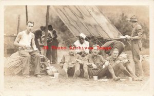 Black Americana, RPPC, Integrated, Cook Joins the Other Soldiers During Meal