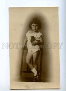 233746 Russia 1939 Girl w/ TEDDY BEAR Vintage REAL PHOTO