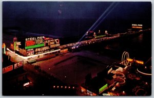 Vtg Atlantic City New Jersey NJ Steel Pier at Night 1950s View Old Card Postcard