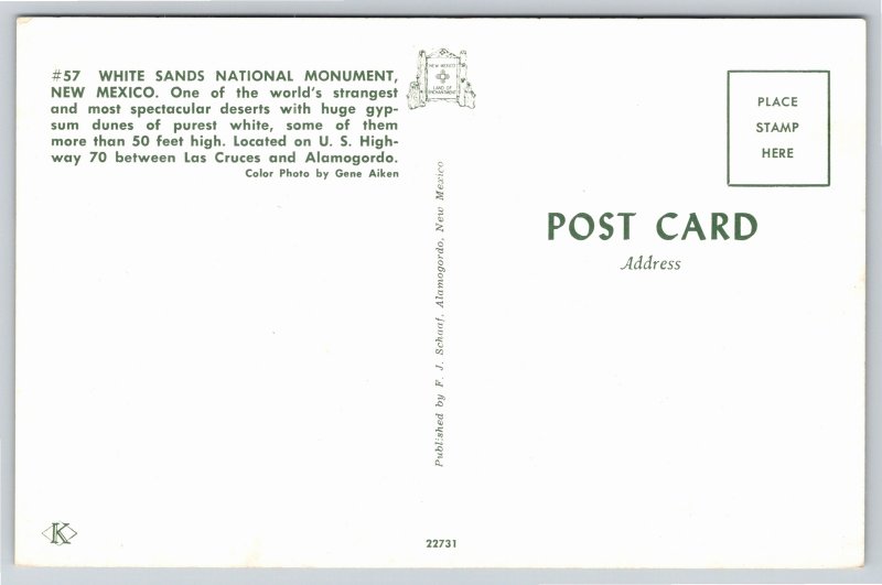 White Sands National Monument New Mexico~Desert Dune~1950s Postcard