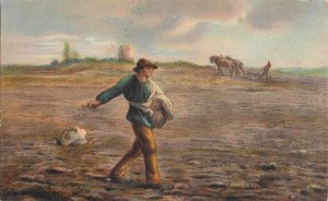 B572 The Sower by Millet vintage fine art postcard