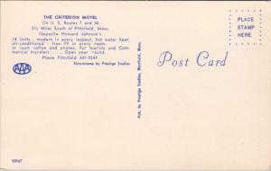 The Criterion Motel Pittsfield MA Mass Unused Vintage Postcard D61