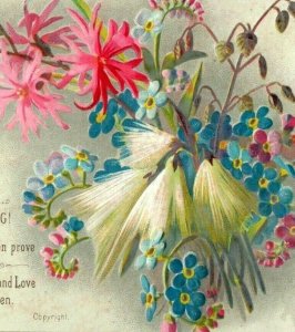 1880s Embossed Christmas Season's Greeting Card Poem Lovely Flowers #S