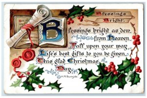 c1910's Christmas Blessing Bright Holly Berries Book St. Paul MN Posted Postcard