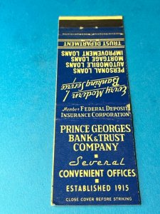 Vintage Matchbook Cover Prince Georges Bank & Trust Company Hyattsville MD MB170