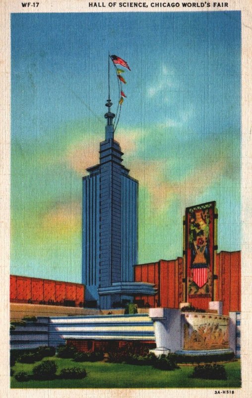 VINTAGE POSTCARD HALL OF SCIENCE CHICAGO'S 1933 WORLD FAIR EXPOSITION LINEN 