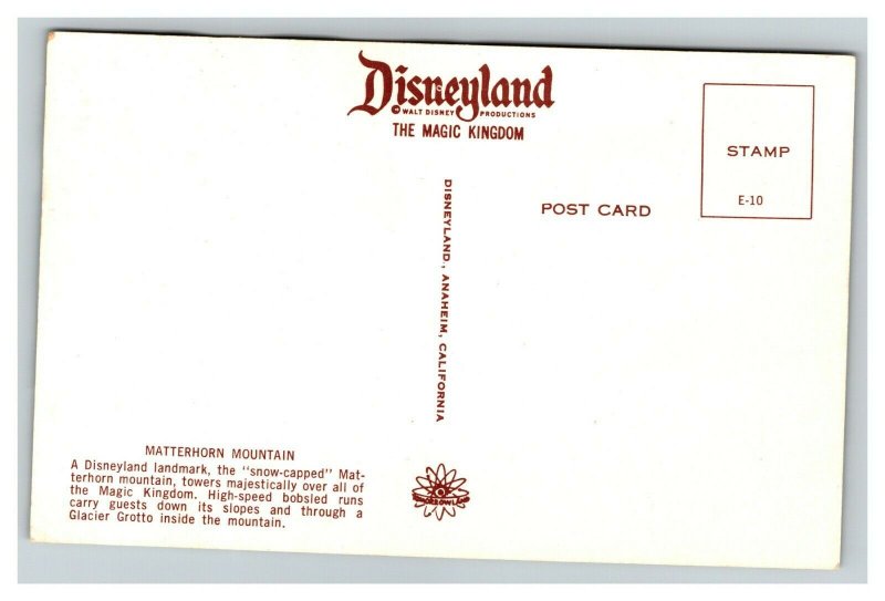 Vintage Disney Matterhorn Mountain Postcard Divided Back UNPOSTED