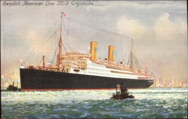 Swedish American Lines Steamship M/S Gripsholm & Tug New York City PC