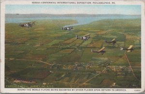 Postcard Sesqui Centennial Expo Philadelphia PA Airplanes Around World Flyers