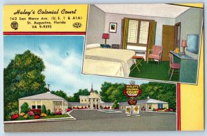 St Augustine Florida Postcard Haley Colonial Court Multiview 1940 Vintage Linen