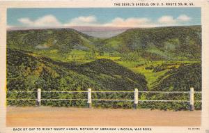 DEVILS SADDLE WV WHERE MOTHER OF ABRAHAM LINCOLN WAS BORN POSTCARD c1940