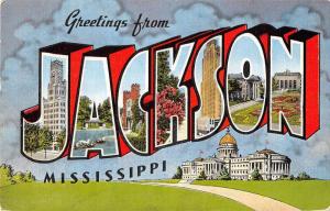 Jackson Mississippi Greetings Large Letter Linen Antique Postcard K30333