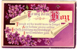 Large Letter, To my dear BOY, Embossed, Violet Flowers