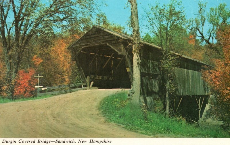 Vintage Postcard Durgin Covered Bridge Over Cold Water In Sandwich New Hampshire