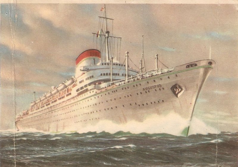 Ship M/N Augustus Vintage Italian postcard 1960s. Size 15 x 10,5