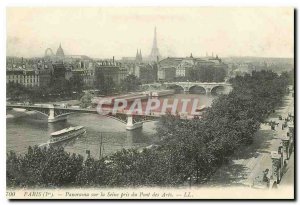 Old Postcard Panorama Paris on the Seine took the Pont des Arts
