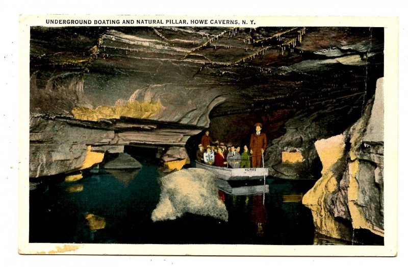 NY - Howe Caverns. Boating and Natural Pillar