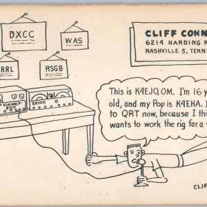 1958 Nashville TN Cliff Conner Viking 9 500 SX100 Ham Radio CB QSL Postcard A195