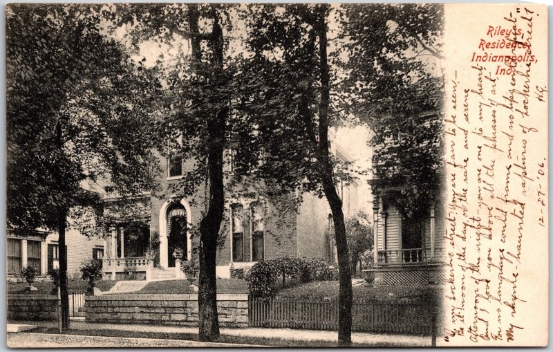 Indianapolis Indiana IN, 1906 Riley's Residence, Street, Trees, Vintage Postcard