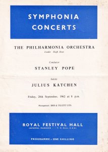 Julius Katchen Royal Festival Hall Classical 1962 Theatre Programme