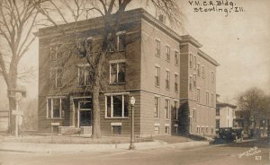 Sterling IL Y.M.C.A. Building Old Cars A Brooks Real Photo Postcard