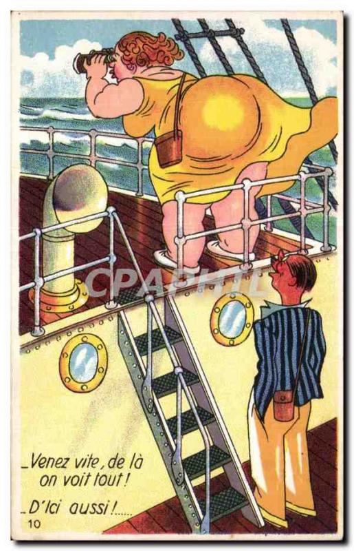 Old Postcard Fantasy Humor BBW Come: the one sees all!