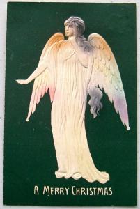 Beautiful Dramatic Merry Christmas Angel EMB Postcard  