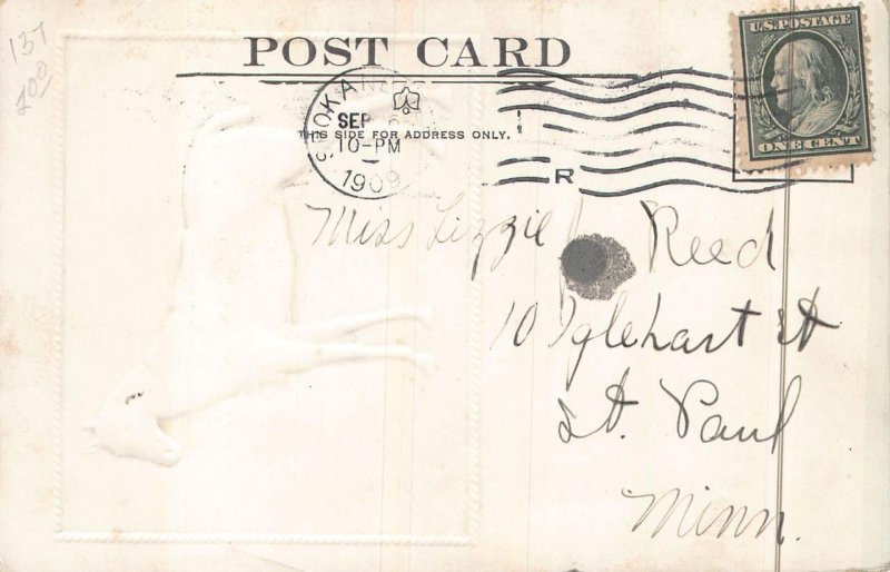 SPOKANE WASHINGTON HORSE EMBOSSED POSTCARD 1909